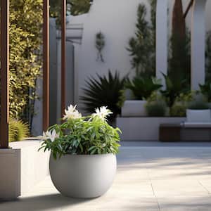 Lightweight 15 in. x 10.5 in. Crisp White Extra Large Tall Round Concrete Plant Pot/Planter for Indoor and Outdoor
