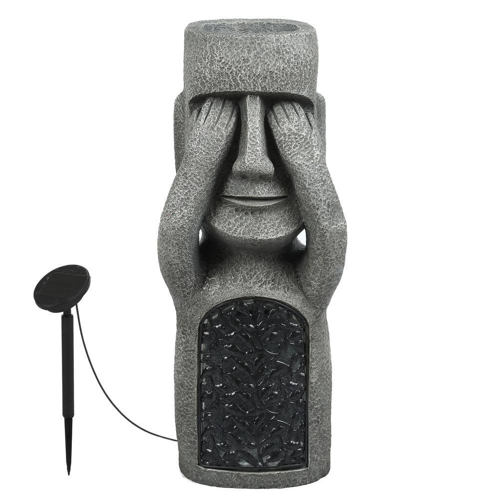 Gray Easter Island Solar Garden Statues with Planters, Set of 3