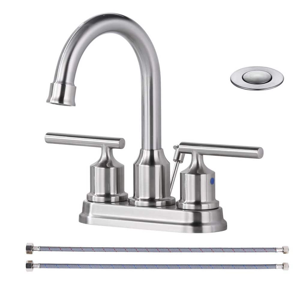 4 in. Centerset Double Handle Bathroom Sink Faucet with Lift Rod Drain and Supply Lines in Brushed Nickel price history on PriceWatchPro