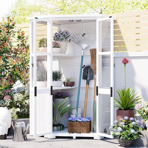 3.1 ft. W x 1.1 ft. D Outdoor Wood Storage Shed with Waterproof-Roof, Lockable Door, White (3.41 sq. ft. )