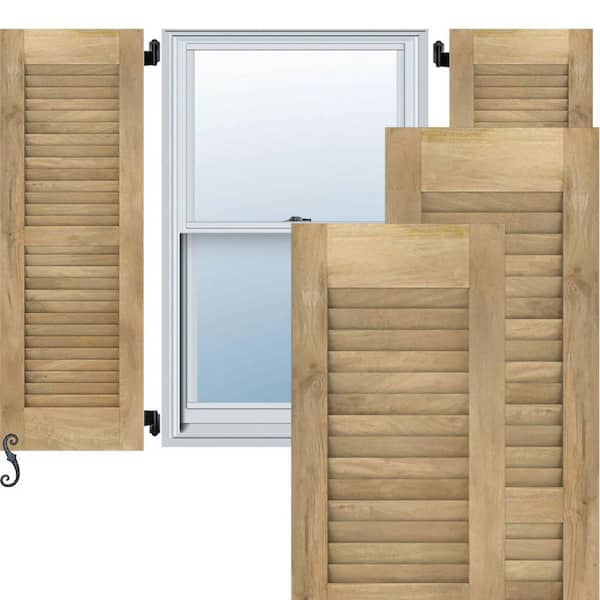 Ekena Millwork 18 in. W x 69 in. H Americraft 2 Equal Louver Exterior Real Wood Shutters Per Pair in Unfinished