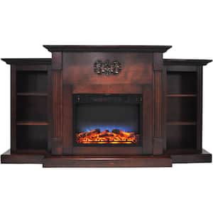 Classic 72 in. Electric Fireplace in Mahogany with Built-in Bookshelves and a Multi-Color LED Flame Display
