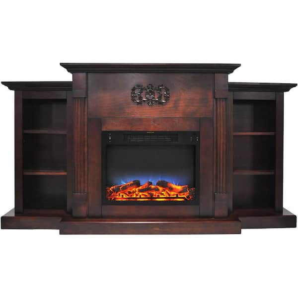 Hanover Classic 72 in. Electric Fireplace in Mahogany with Built-in Bookshelves and a Multi-Color LED Flame Display
