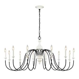 Wellsley 48 in. W 12-Light White Chandelier with No Shades