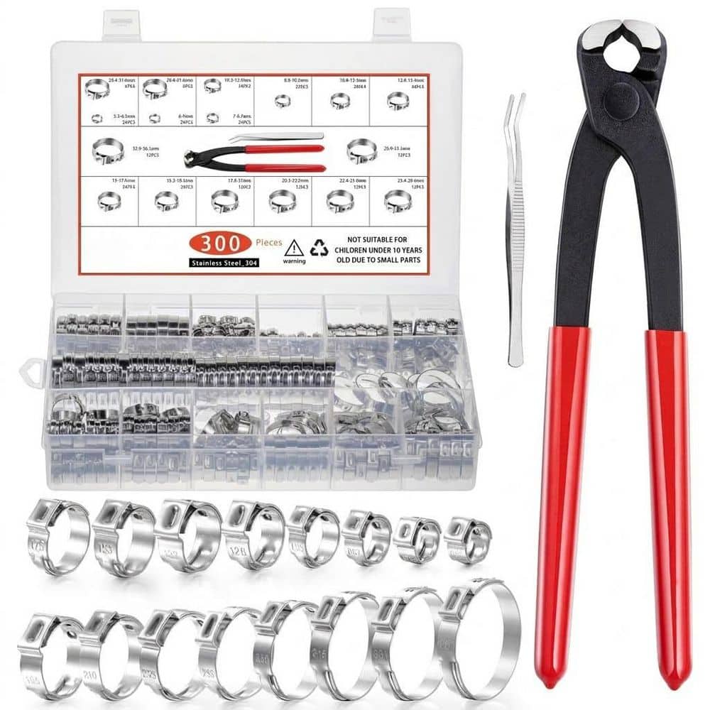 300pcs Single Ear Hose Clamps Kit 16 Sizes 5.3-36.1mm Stainless Steel 304 Crimp Cinch Rings for Plumbing Pipe price history on PriceWatchPro