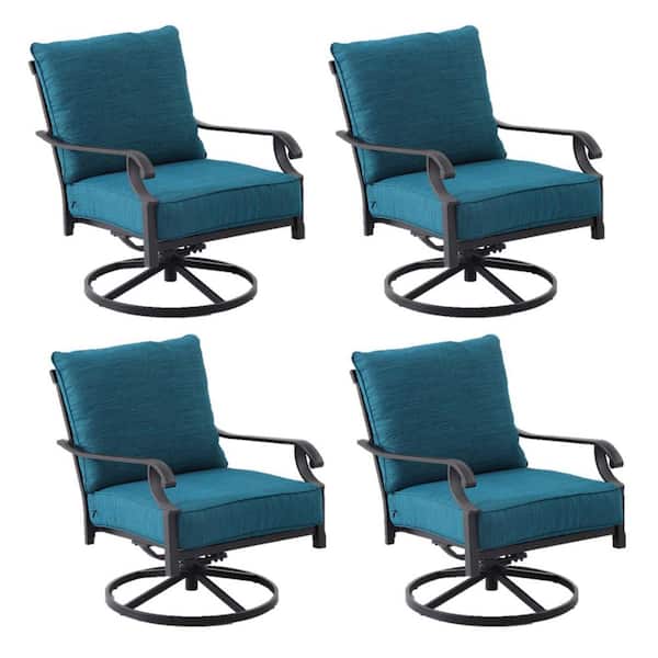 Hampton Bay Bowbridge 4-Piece Steel Patio Swivel Chairs with Aspen Malachite CushionGuard Cushions
