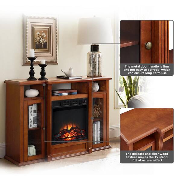 GOOD u0026 GRACIOUS 45 in. Cherry Electric Fireplace TV Stand Fits TV's up to  50 in. with 3-Open Storage Shelves and 2-Glass Door Cabinet HDJHBLTVS04 -  The Home Depot