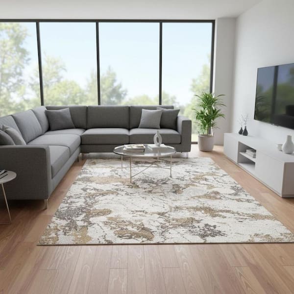 8 ft. x 11 ft. White And Gray Abstract Area Rug