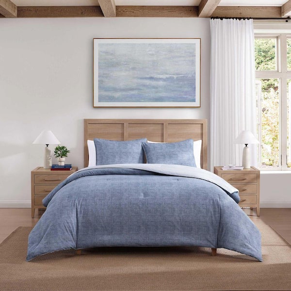 Classic Texture Dark Chambray/Navy Blue Percale Cotton Twin 2-Piece Duvet Cover Set