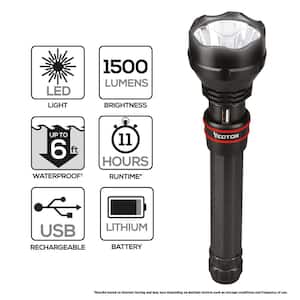 1500 Lumen Waterproof LED Flashlight, Rechargeable, USB Charging Port, USB Powerbank