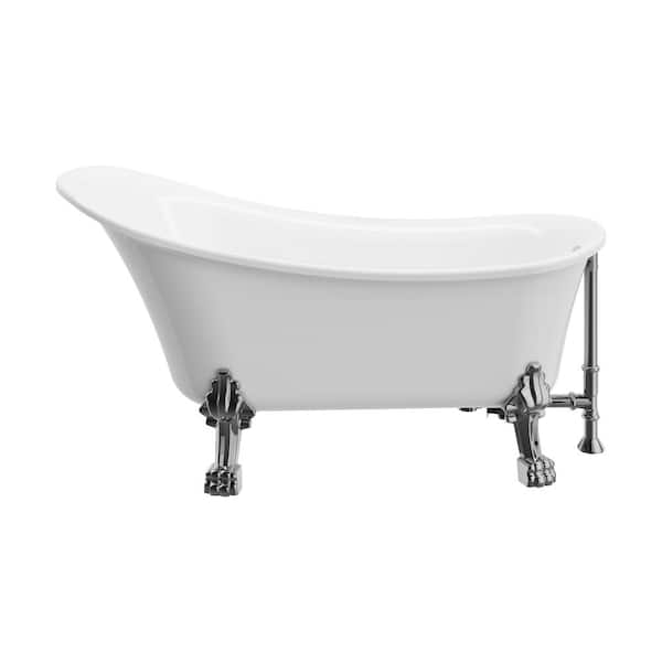 A&E Achilles 59 in. Acrylic Clawfoot Oval Bathtub with Reversible Drain in White