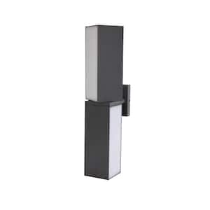 2-Light Grey Outdoor Hardwired Integrated LED Cylinder Wall Mount Sconce Not Motion Sensing