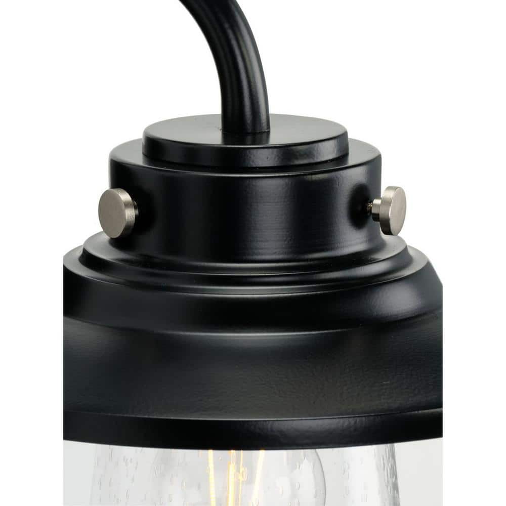 Matte Black Steel Outdoor Wall Lantern with Seeded Glass