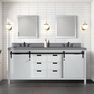Marsyas 80 in W x 22 in D White Double Bath Vanity, Grey Quartz Countertop and Faucet Set