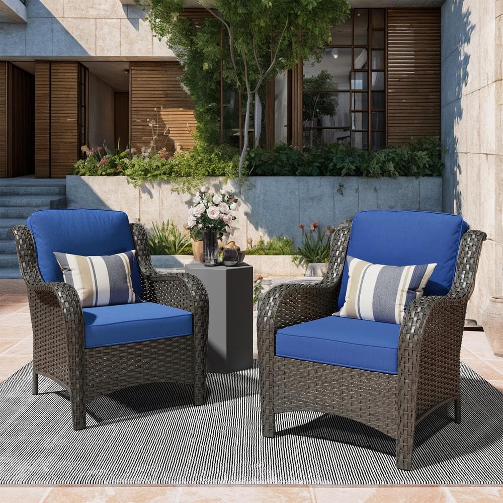 Ethereal Brown Wicker Outdoor Patio Stationary Lounge Chair with Navy Blue Cushions price history on PriceWatchPro