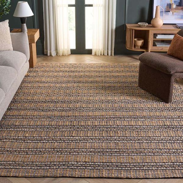 Natural Fiber 7 ft. x 7 ft. Square Black/Natural Linear Striped Woven Area Rug