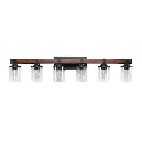 42.3 in. Farmhouse 6-Light Walnut Bathroom Vanity Light Vintage Wall Light in Bronze, Bulbs Not Included