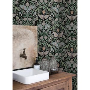Enchanted Forest Damask Black Peel and Stick Wallpaper