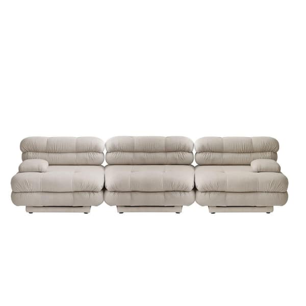 J&E Home 109.8 in. Square Arm 3-piece Flannel velvet Deep Seat Modular Sectional Sofa in. Brown