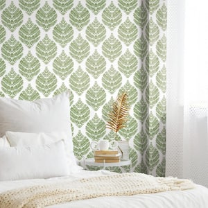 Hygge Fern Damask Green and White Peel and Stick Wallpaper (Covers 28.18 sq. ft.)