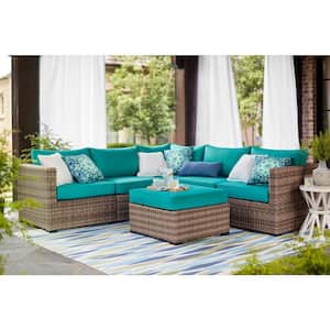Muirwood Aluminum Outdoor Patio Ottoman with Sunbrella Blue Cushions