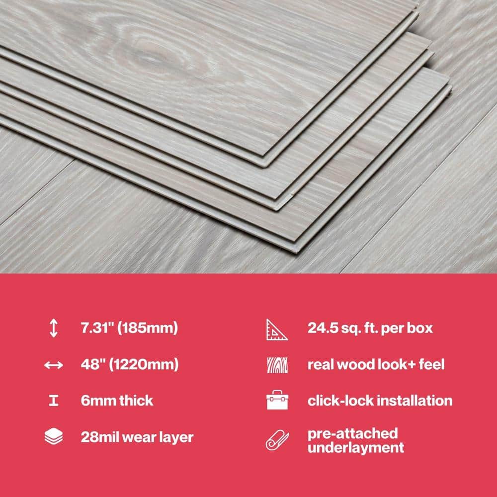 MaxCore Ultra 28mil x 7.3" W x 48" L Click Lock Luxury Vinyl Plank Flooring