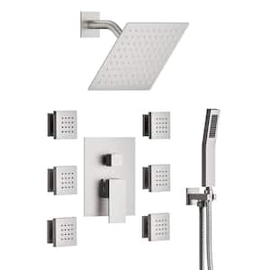 10 in. 3-Spray Wall Mount Dual Shower Head and Handheld Shower 2.5 GPM with 6-Jets in Brushed Nickel (Valve Included)