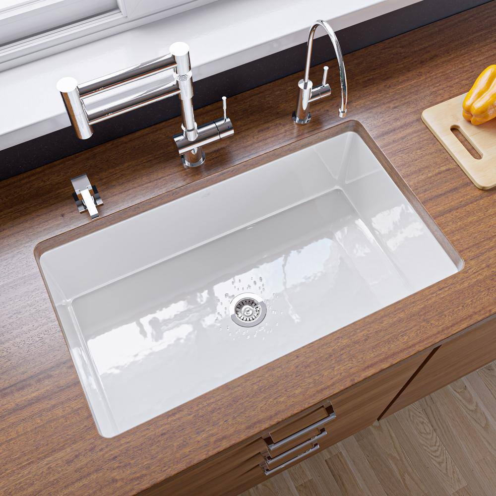 White Fireclay 32" Drop-In Farmhouse Kitchen Sink