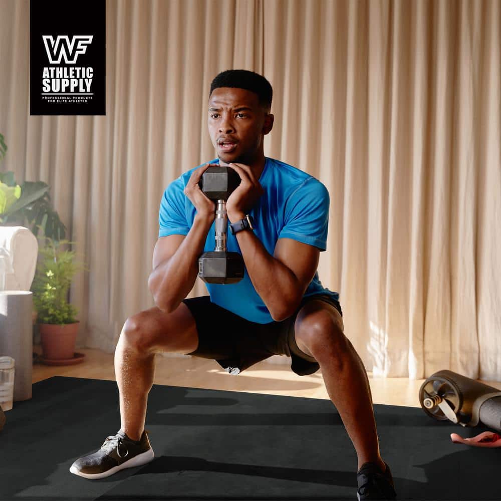 WF ATHLETIC SUPPLY Black 60 in. W x 84 in. L x 7mm T Large Premium Vinyl Gym Flooring Mat Heavy-Duty Workout Mat Covers 35 sq. ft. MTWF-0775-BK