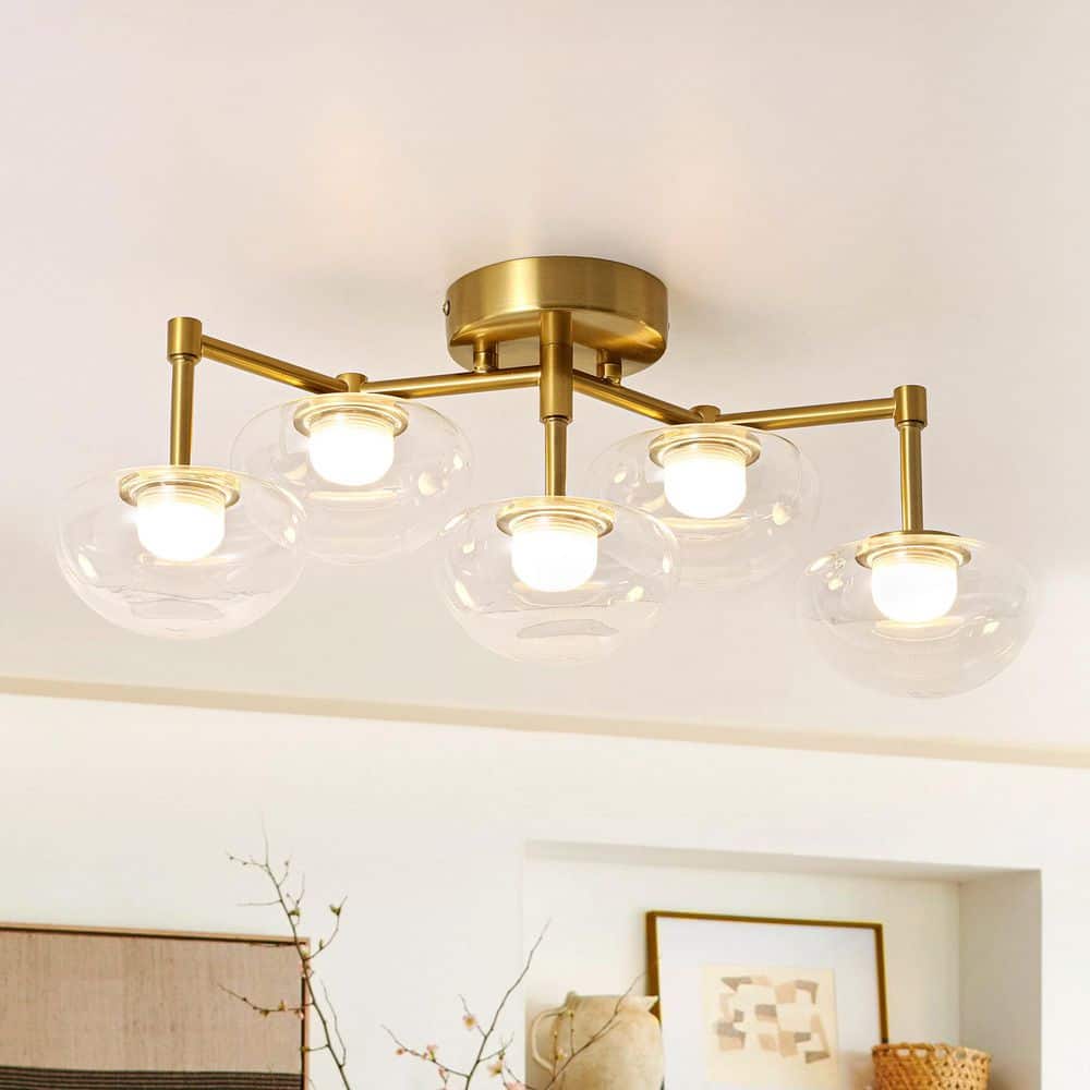 Westfall 20.9 in. 5-Light Brass LED Flush Mount / Wall Sconce with Glass Globe Shades price history on PriceWatchPro
