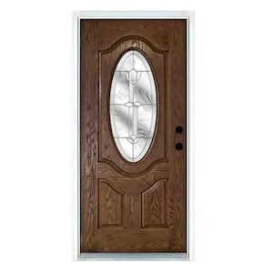 36 in. x 80 in. Flores Medium Oak Left-Hand Inswing 3/4 Oval Lite Decorative Fiberglass Prehung Front Door