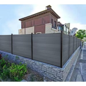 70.9 in. W x 70.9 in. H Gray Wood Plastic Composite Fence Garden Fence WPC Outdoor Garden Fence without Column (9-Pices)