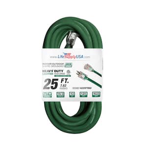 25 ft. 14-Gauge/3 Conductors SJTW 15 Amp Indoor/Outdoor Extension Cord with Lighted End Green (1-Pack)