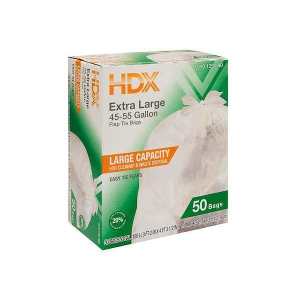 50 Gallon Clear Extra Large Trash Bags with 20% PCR (50-Count)