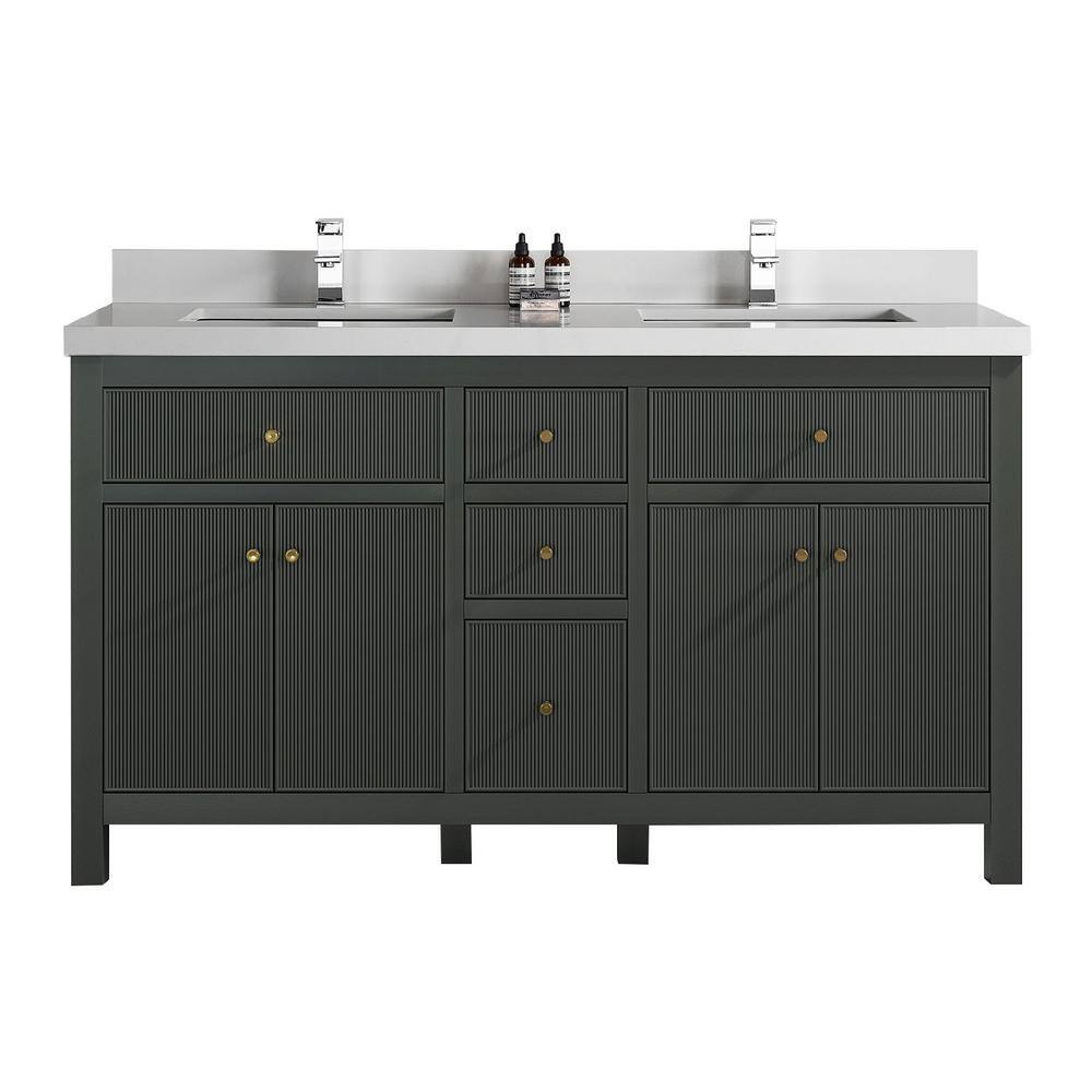 Sonoma 60 in. W x 22 in. D x 36 in. H Double Sink Bath Vanity in Dark Green with 2 in Carrara Quartz Vanity Top price history on PriceWatchPro
