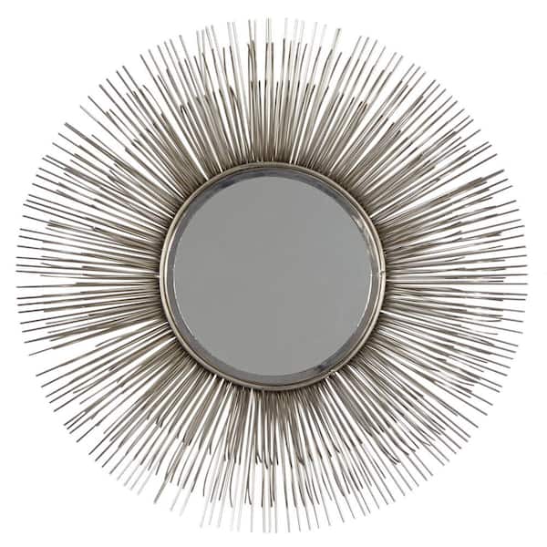 Litton Lane Large Round Silver Metal Starburst Mirror Wall Decor 28 5 74322 The Home Depot - Large Silver Wall Mirrors Decorative
