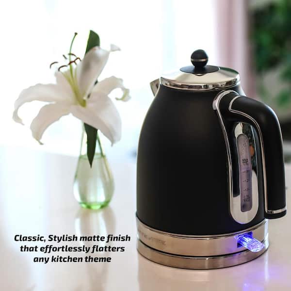 OVENTE 7.2-Cup Black Stainless Steel Electric Kettle with Removable Filter,  Boil Dry Protection and Auto Shut Off Features KS777B - The Home Depot