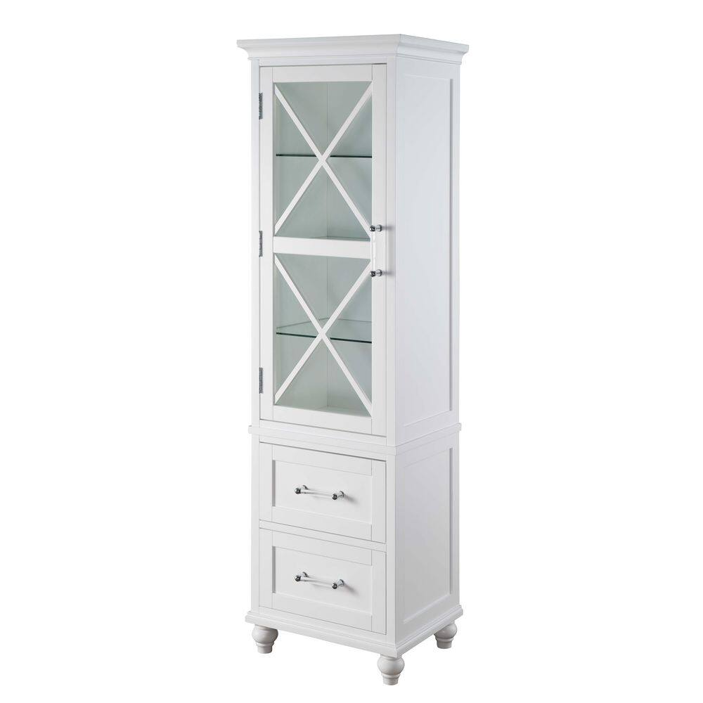 Blue Ridge 60" White Wooden Linen Tower with Adjustable Glass Shelves