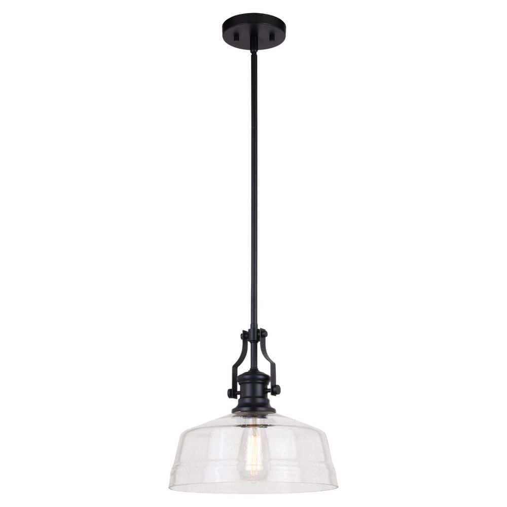 Matte Black 12" Farmhouse Style Pendant Light with Glass