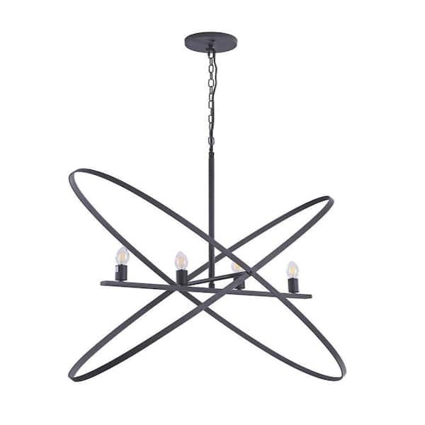ORE International 4 LED Light Matte Black Atom Brass Metal Pendant Light