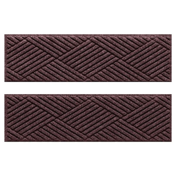 Bungalow Flooring Waterhog Diamonds 8.5 in. x 30 in. PET Polyester Indoor Outdoor Stair Tread Cover (Set of 4) Bordeaux