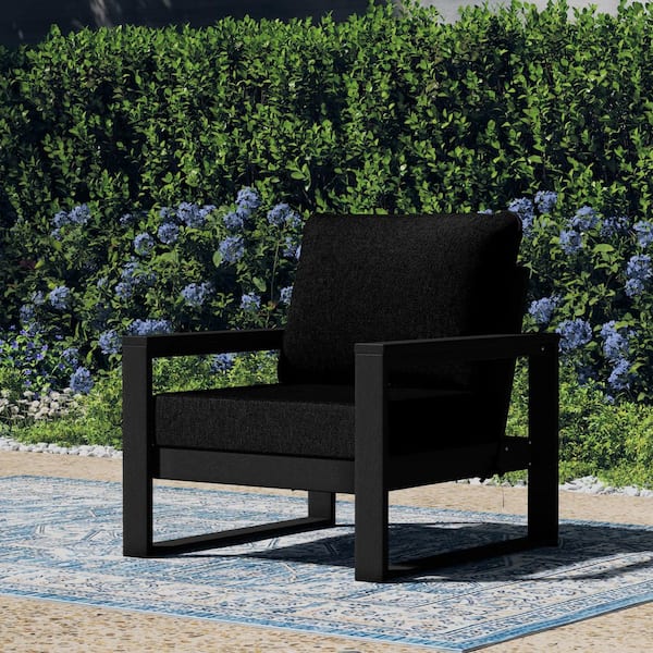 Endless Outdoor Patio Deep Seating Club Chair with Black Plastic Frame and Black Side Tie Cushions