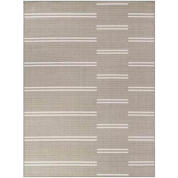 Beige 9 ft. x 12 ft. Broken Stripe Indoor/Outdoor Area Rug