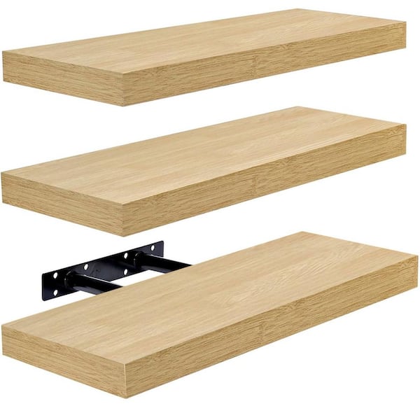 16.25 in. W x 5.5 in. D Natural Wood Decorative Wall Shelf (3-Piece)