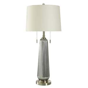 36.5 in. Silver Sateen, Polished Nickel, Off-White Urn Task & Reading Table Lamp for Living Room with White Linen Shade