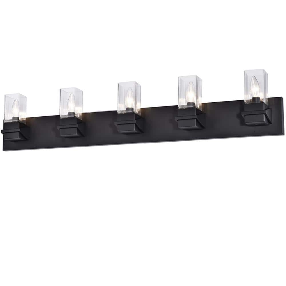 Veronica 40 in. 5 Light Matte Black Vanity Light with Clear Glass Shade