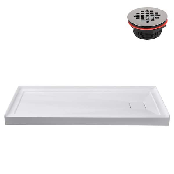 Streamline 42 in. L x 34 in. W Alcove Acrylic Shower Pan Base in Glossy White with Right Drain, Drain Included