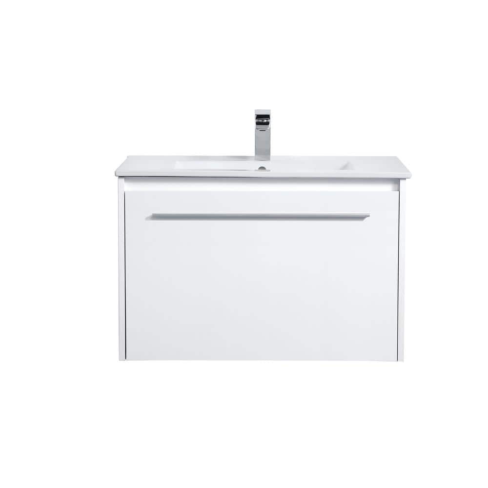 Simply Living 30 in. Single Bathroom Floating Vanity in White with Resin Va
