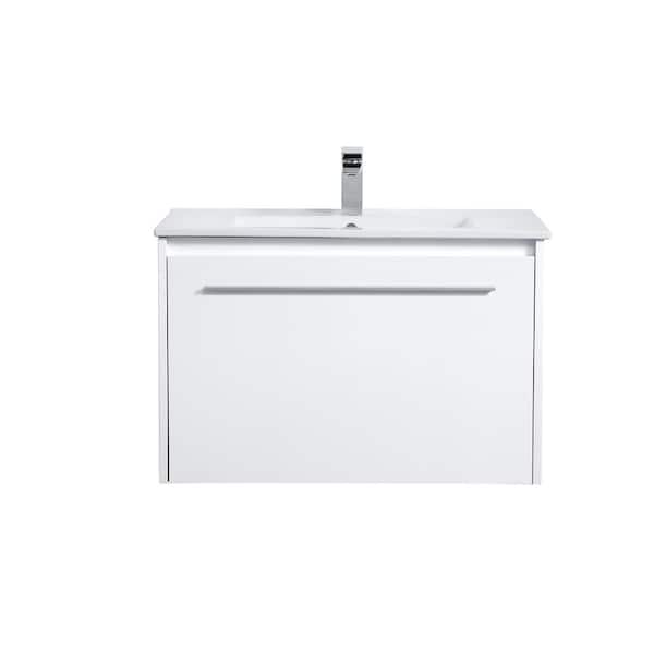 Unbranded Simply Living 30 in. Single Bathroom Floating Vanity in White with Resin Vanity Top in White