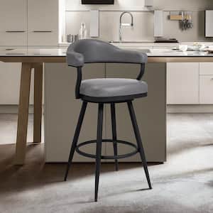 Amador 26 in. Counter Height Bar Stool in a Black Powder Coated Finish and Vintage Grey Faux Leather